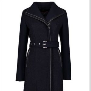 T Tahari navy wool-blend trench coat